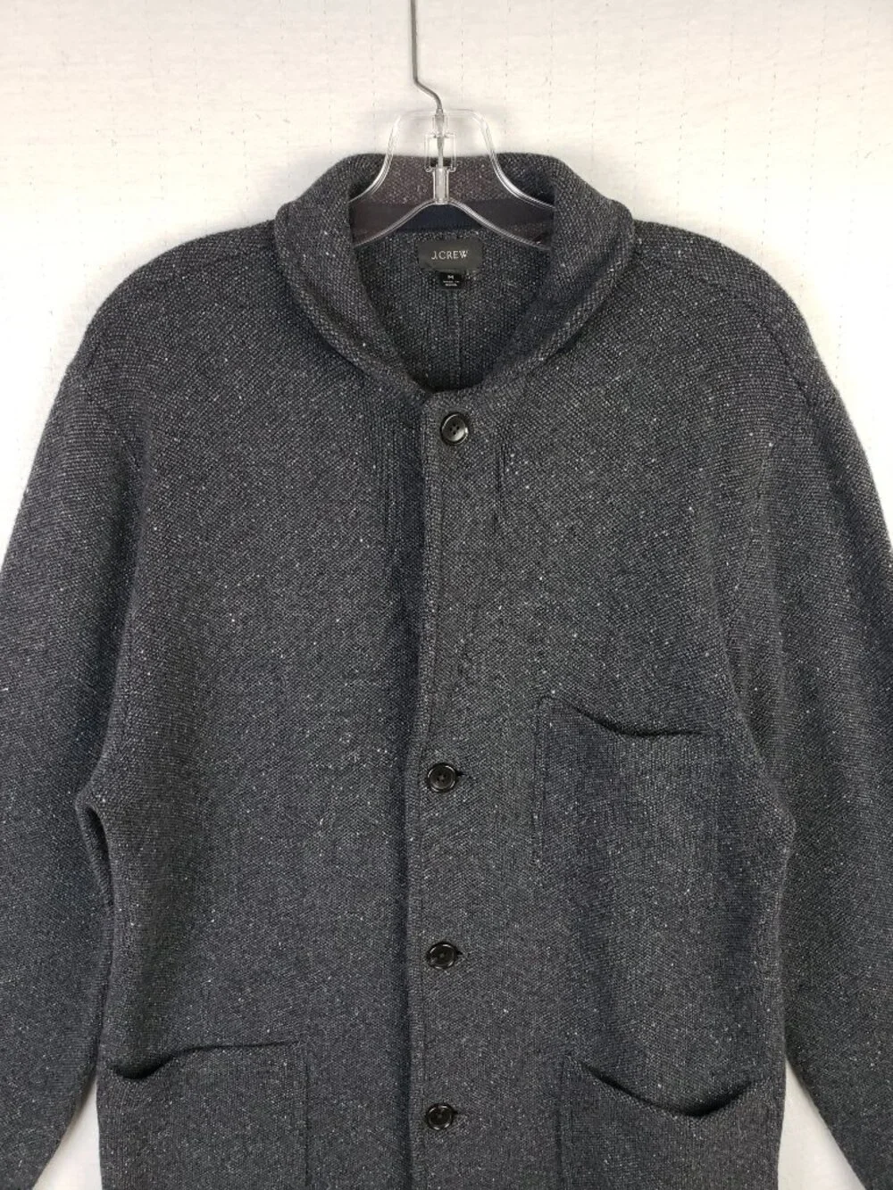J CREW Sweater-Blazer Wool Blend Donegal Birdseye Charcoal Gray size M Preppy